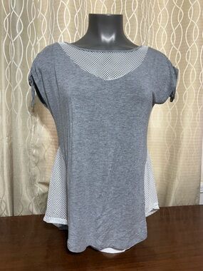 Belldini Grey Knit Top with White Mesh Insets